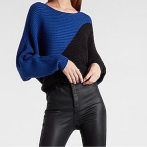 Express Color Block Blue and Black Dolman Sleeve Sweater
